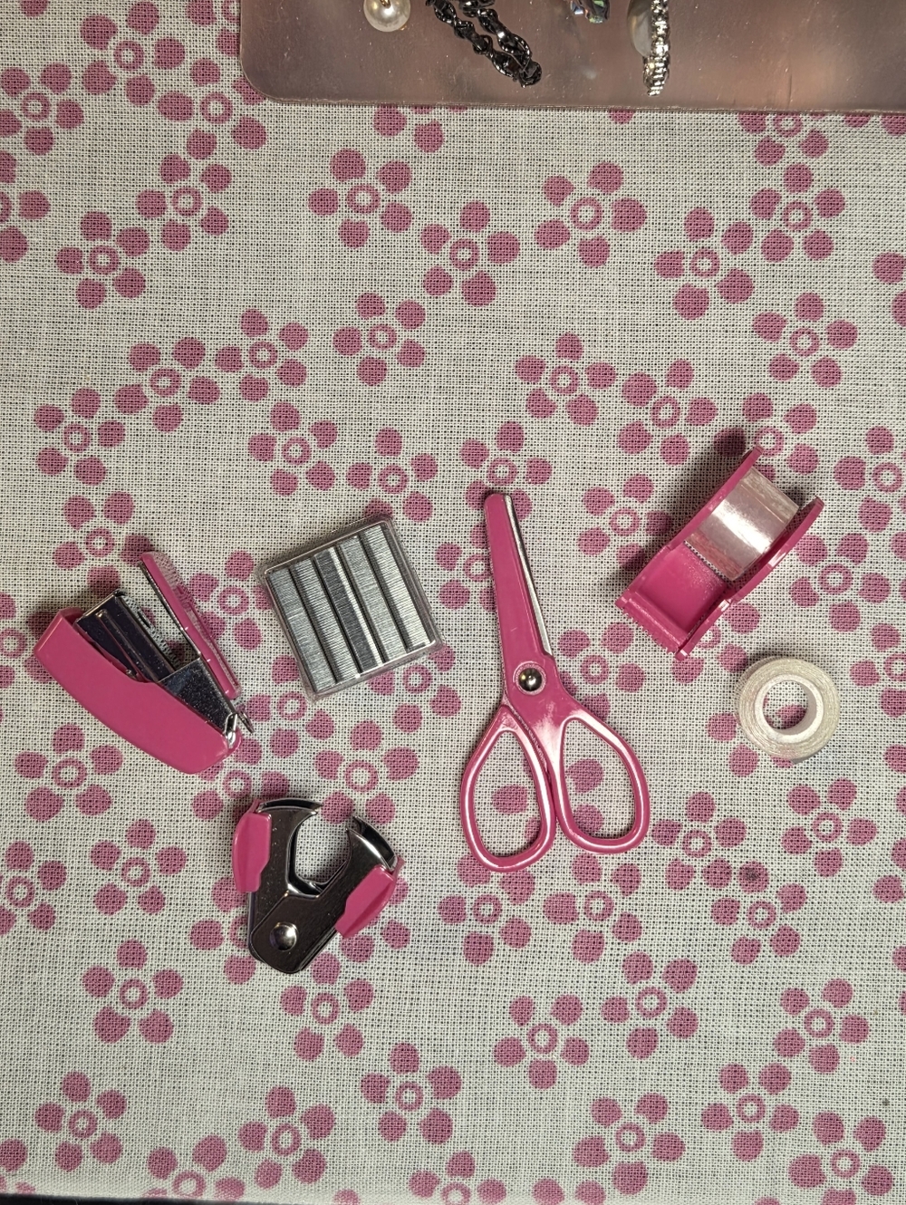 Mini Pink Stationary Kit - Hole Punch, Stapler, Scissors, Tape, Staple Remover